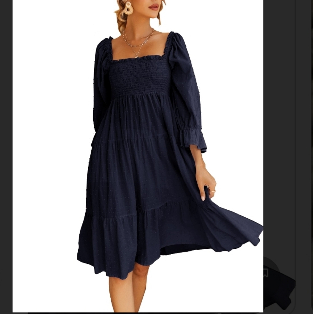 R Vivimos Women's Midi Puffed Sleeves Size Small Off Shoulder Navy Cotton NWT